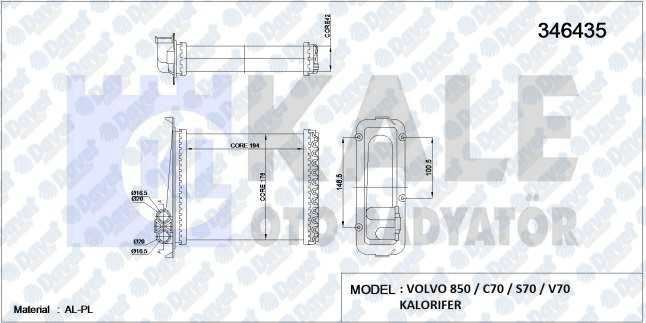 KALE 346435 Kalorifer Radyatoru Volvo 850 91>96 C70 98>05 S70 97>00 V70 97>00